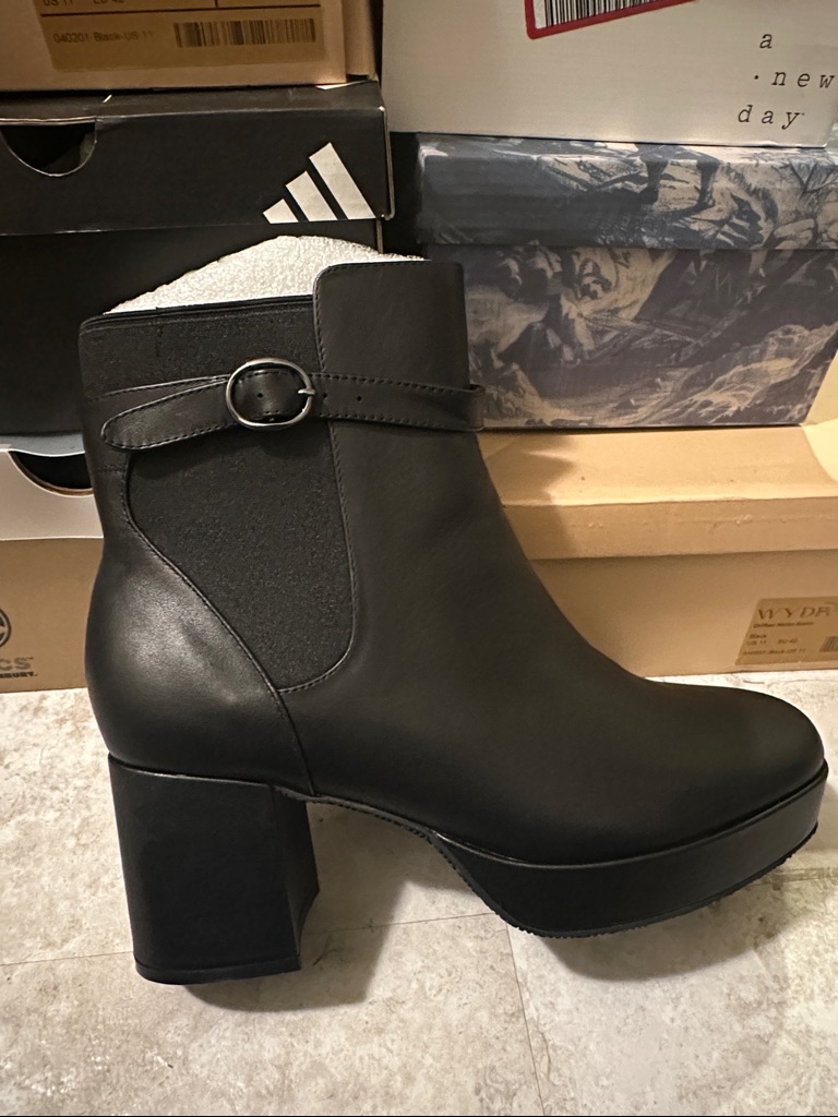 Janis Platform Chelsea Bootie Women's Black Ankle Boot With Buckle Strap Ww